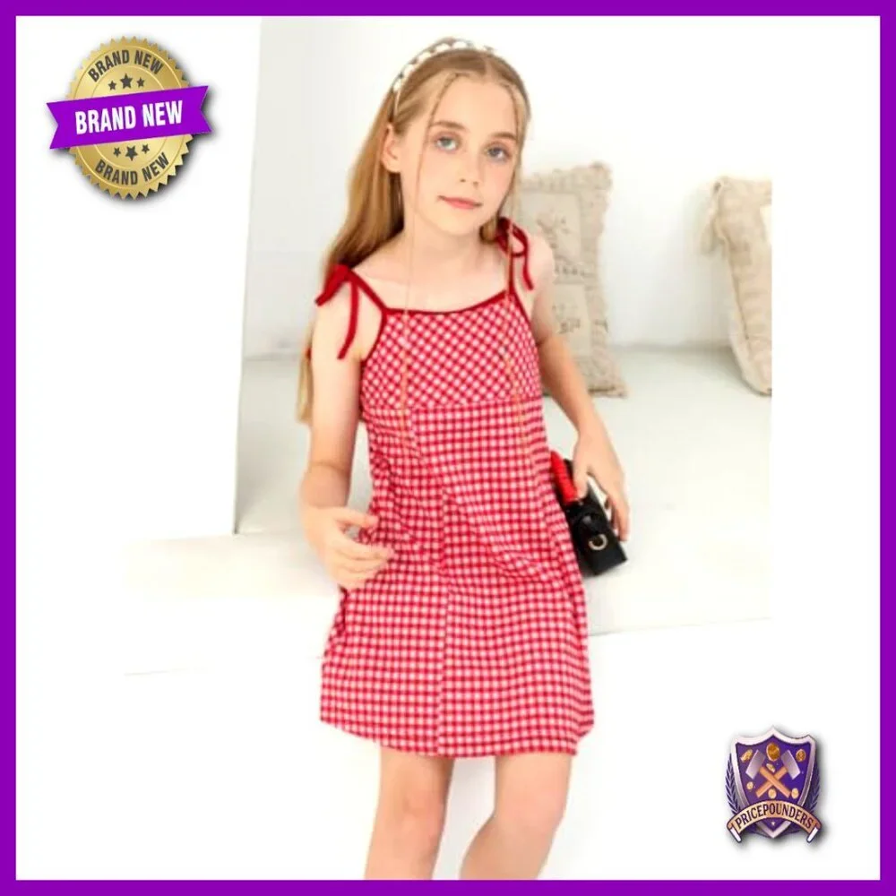 Mini Checkered Dress Sleeveless Gingham Sundress Summer Casual Kids